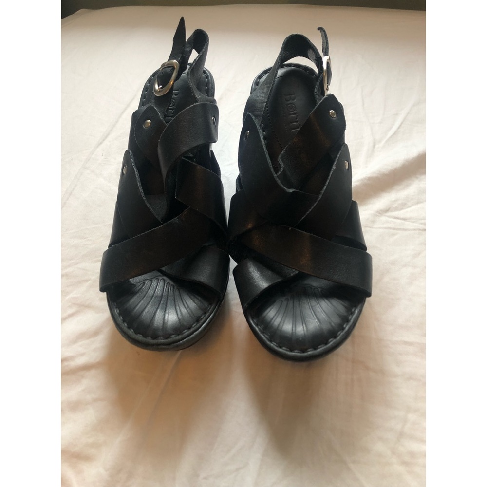 Born Black Strappy Leather Heeled Sandals